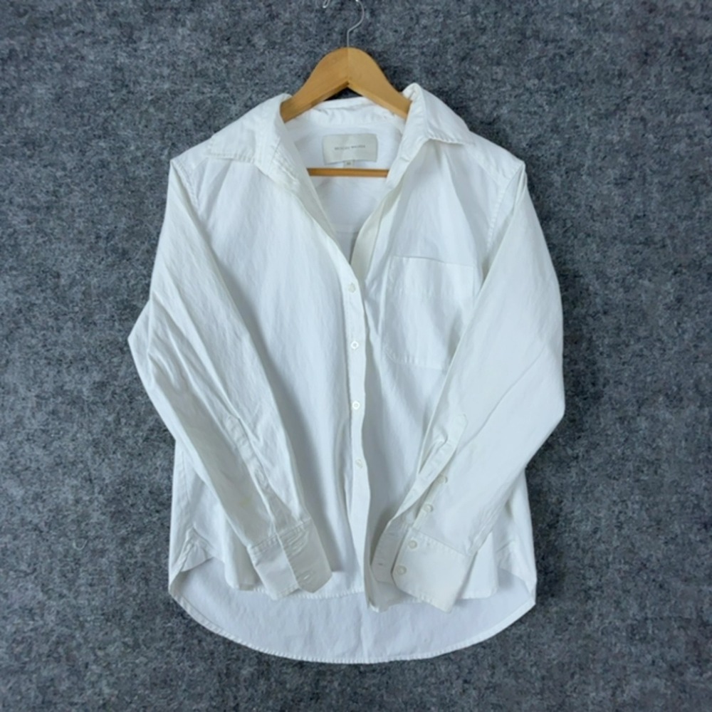 Brochu Walker Shirt Women XS White Cotton Single Chest Pocket Collared Button Up